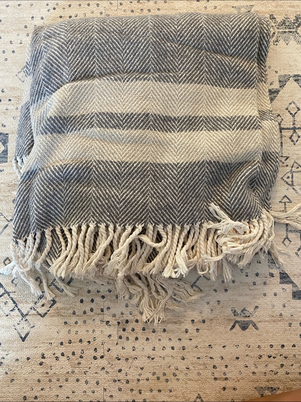Gray and Cream Herringbone Throw Blanket